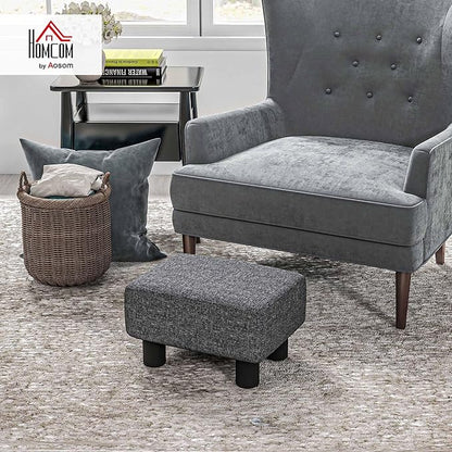 HOMCOM Ottoman Foot Rest, Small Foot Stool with Linen Fabric Upholstery and Plastic Legs, Cube Ottoman for Living Room, Charcoal Gray