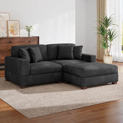 Modular Sectional Couches for Living Room, Modern Loveseat 2-Seater Sofa Couch with Ottoman, Upholstered Couches for Living Room Bedroom, Grey