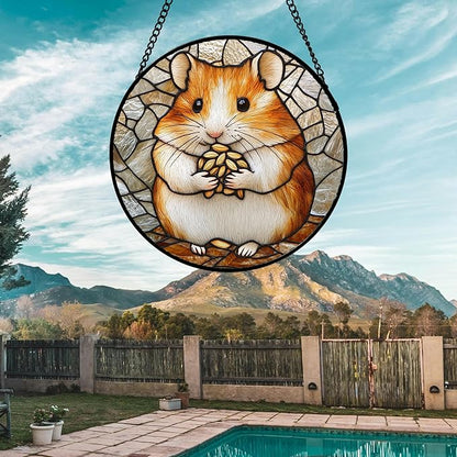 Stained Glass Window Hanging 4 Pcs Set Cute Cat and Dog 7.8" - Animal Suncatcher Door Garden Sun Catcher Decor Birthday Mother's Day for Mom Woman Nana Girl Boy Friend
