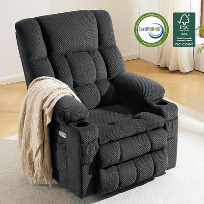 MCombo Dual Motor Large Power Lift Recliner Chair for Elderly, Lay Flat Lift Chair with Heat and Massage, Big Lift Recliner for Tall People, Cup Holders, Fabric 7896 (Large, Dark Gray)