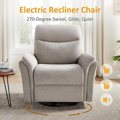 VANOMi Power Recliner Chair Swivel Glider, Electric Rocking Recliner Chairs with USB and Type-C Ports, Nursery Chair Recliner for Living Room, Bedroom, Apartment（Camel）