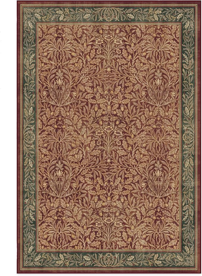 RUGGABLE x Morris & Co Machine Washable Christmas Area Rug – Acorn Amber Red 6x9, Stain-Resistant, Non-Slip – Medium Rugs for Living Room, Bedroom, Hallway, Entryway & Office–with Cushioned Pad