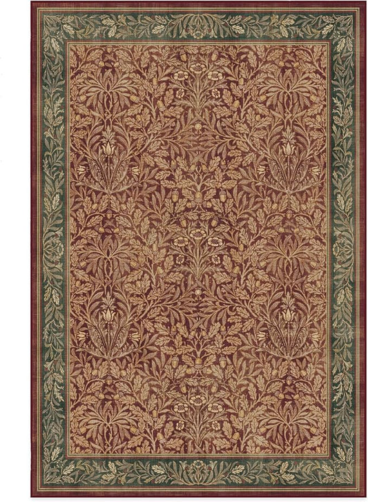 RUGGABLE x Morris & Co Machine Washable Christmas Area Rug – Acorn Amber Red 6x9, Stain-Resistant, Non-Slip – Medium Rugs for Living Room, Bedroom, Hallway, Entryway & Office–with Cushioned Pad