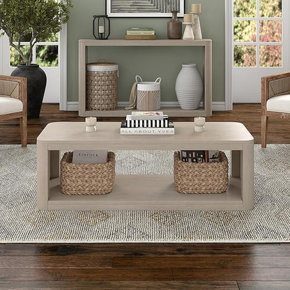 Henn&Hart 47" Rectangular Low-Profile Coffee Table with Open Storage Shelf for Living Room, Family Room, or Office, Alder White