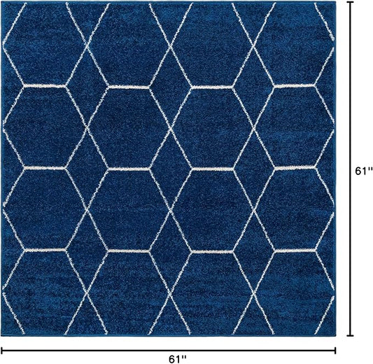 Unique Loom Trellis Frieze Collection Area Rug - Geometric (5' Square, Navy Blue/ Ivory)