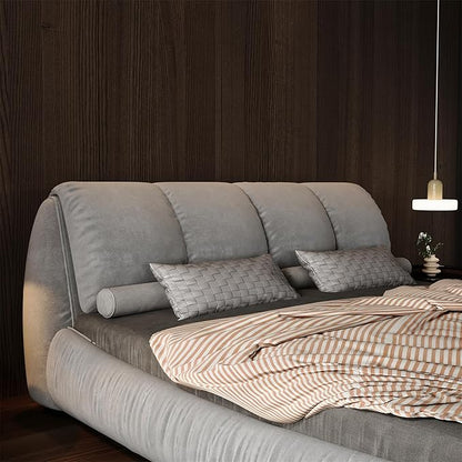 Queen Size Upholstered Platform Bed with Oversized Padded Backrest and Solid Wood Frame for Bedroom, Apartment Room (Grey, Queen (U.S. Standard))