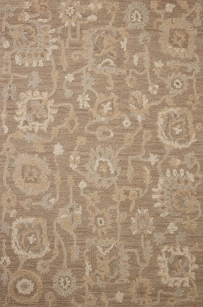 Loloi Chris Loves Julia Dorothea Collection DRT-01 Bark/Stone 2'-6" x 9'-9" Runner Rug Wool Neutral Floral Living Room Bedroom Carpet