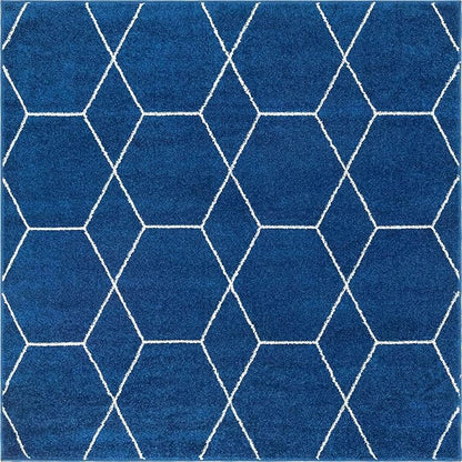 Unique Loom Trellis Frieze Collection Area Rug - Geometric (6' Square, Navy Blue/ Ivory)
