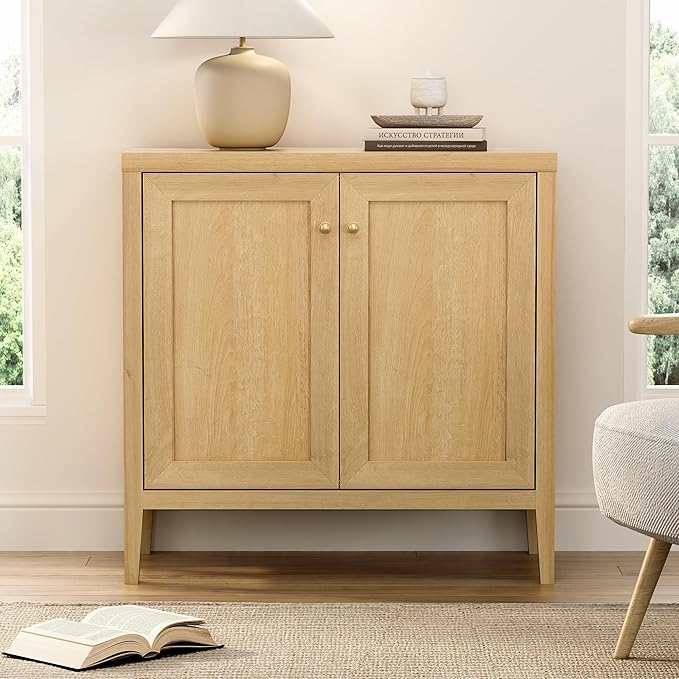 63" Large Buffet Cabinets Set of 2, Farmhouse Sideboard Cabinet with Storage, Accent Credenza Cabinet, Wood Kitchen Cabinets, Coffee Bar Console Table for Living, Dining Room, Natural Oak