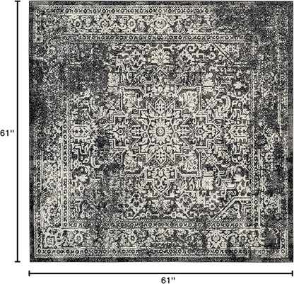 SAFAVIEH Evoke Collection Area Rug - 5'3" Square, Black & Grey, Distressed Design, Non-Shedding & Easy to Clean, Ideal for Living Room, Bedroom, Dining Space (EVK256R)