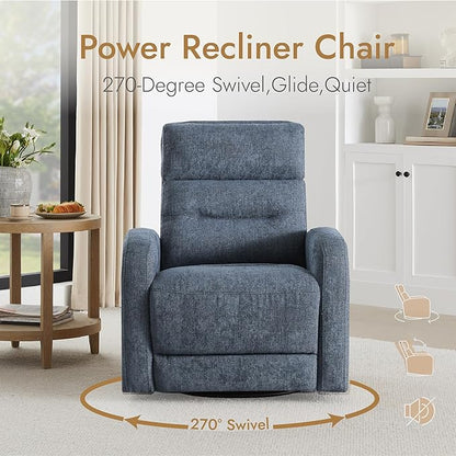 Watson & Whitely Swivel Power Recliner Glider Rocker, Small Recliner with Charging Port for Living Room, Fabric in Blue