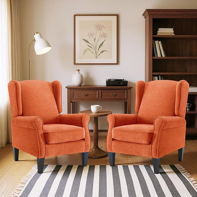 Accent Chair Set of 2, Modern Living Room Chairs with Wingback, Comfy Upholstered High Back Single Sofa for Bedroom, Mid-Century Reading Armchair Sillas para Sala