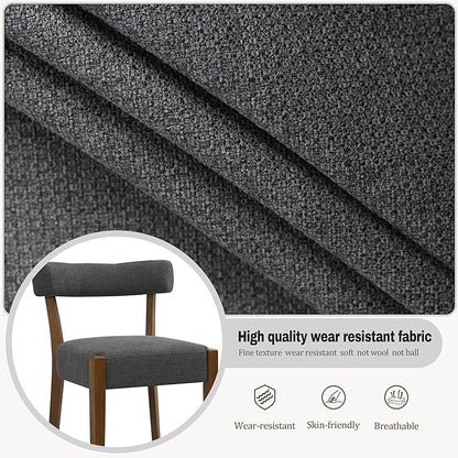 Modern Dining Chairs Set of 8, Walnut Upholstered Kitchen & Dining Room Chairs, Mid Century Wooden Dining Chairs Oversized Sturdy Fabric Rounded Chairs Curved Back, Dark Grey