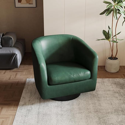 Lumibee Swivel Accent Chair, Faux Leather Swivel Barrel Chair for Living Room, Modern Comfy Upholstered Round Armchair Single Sofa Chair for Bedroom, Club-Green