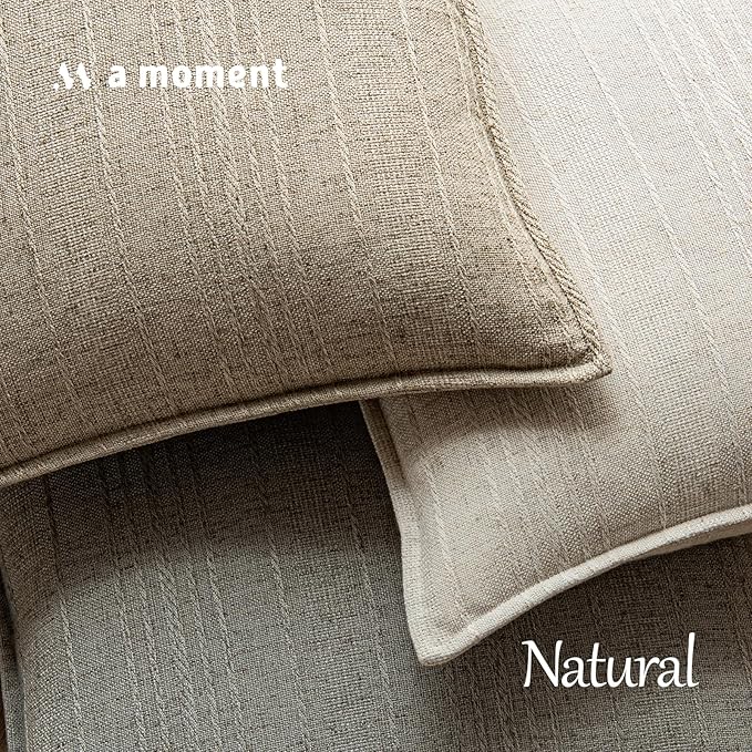 a moment Linen Pillow Covers Set of 2,Boho Farmhouse Throw Pillowcases Neutral Textured Decorative Covers for Couch Sofa, Soft Linen Blend Accent Case Cushion Living Room Home Decor 24"x24"Khaki
