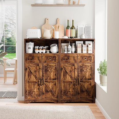 SUPER DEAL Farmhouse Storage Cabinet, Bathroom Floor Cabinet Kitchen Pantry with Doors and Drawers, Hutch Cupboard for Laundry, Living Room, Bedroom, Rustic Brown