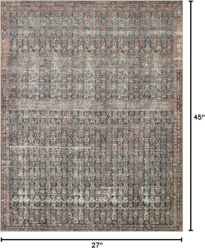Loloi Amber Lewis Billie Collection, Ocean & Brick 2'-3" x 3'-9" Area Rug – Antique & Distressed Accent Rugs for Living Room, Bedroom, Entryway & Hallway, No Shed High Traffic Area Home Decor Rug