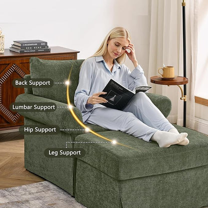 35.82" Accent Chair with Ottoman Upholstered Living Room Chairs for Reading Chair with Chaise Lounge Chairs Indoor, Comfortable Armchair for Bedroom (Green, 35.82")