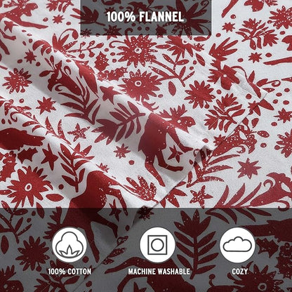 Eddie Bauer 4 Pc Flannel Sheets Full Size - 100% Cotton Breathable & Soft Full Size Bed Sheets Set (1 Flat, 1 Flannel Fitted Sheet, 2 Pillowcases) - 15" Deep Pocket All Seasons Sheet Set (Arcadia Red)