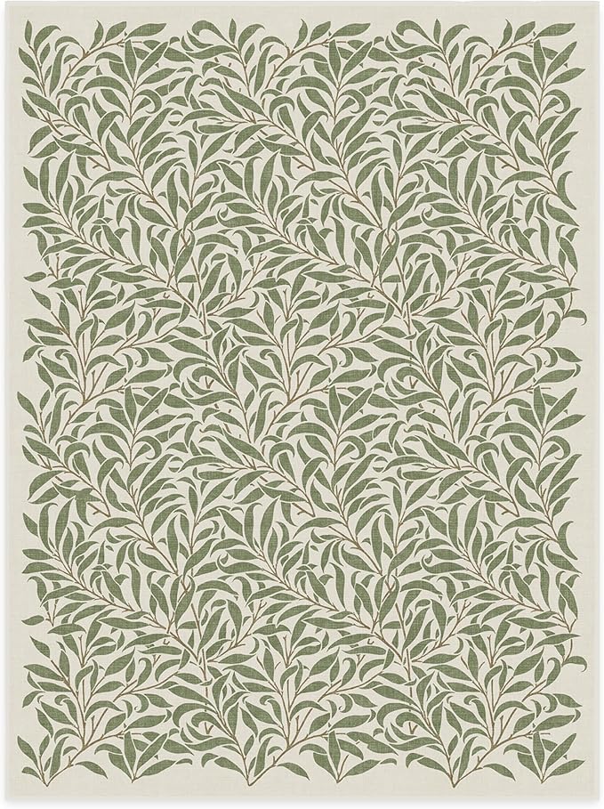 RUGGABLE x Morris & Co Washable Area Rug– Pure Willow Boughs Green 9x12, Stain-Resistant, Non-Slip – Large Machine Washable Rugs for Living Room, Bedroom, Hallway, Entryway & Office–with Standard Pad