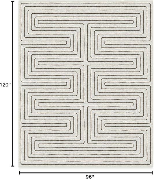 RUGGABLE x Jonathan Adler Machine Washable Modern Area Rug – Labyrinth Camel/Ivory 8x10, Stain-Resistant, Non-Slip – Large Rugs for Living Room, Bedroom, Hallway, Entryway & Office–with Standard Pad