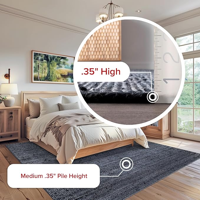 nuLOOM 2x3 Rigo Jute Hand Woven Area Rug, Navy, Solid Farmhouse Design, Natural Fiber, For Bedroom, Living Room, Dining Room, Hallway, Office, Kitchen, Entryway
