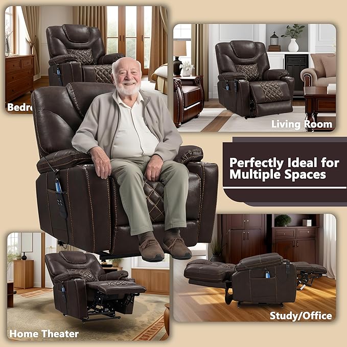 Lift Chair for Elderly: 9988 High Density Foam Lay Flat Heat and Massage, Reclining to 180, 2 Pockets Cup Holders, 2 Remote Controls, Dual OKIN Motors - Breathable Leather Reddish Brown