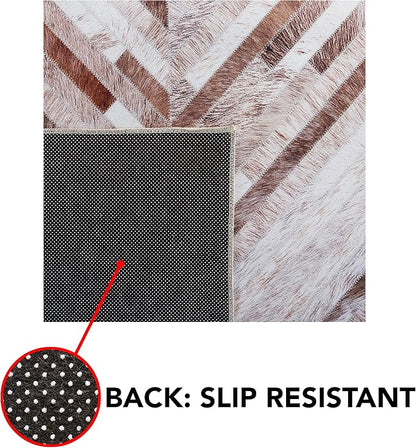 SAFAVIEH Washable Rug Faux Hide Collection - 2'6" x 10' Runner, Beige & Brown, Slip Resistant, Western Rustic Decor, Printed Pattern, Ideal for Living Room, Bedroom, Office, Dining Space (FAH526A)