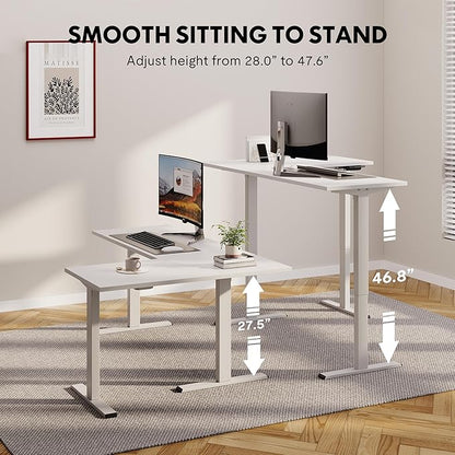 SANODESK Electric Height Adjustable 3 Leg Corner Desk Frame, up to 220lbs, Sit Stand Ergonomic L Shaped Frame Only, White