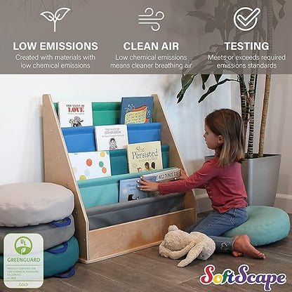 Factory Direct Partners 13745-NVPB Birch SoftScape Sling Book Display, 4-Shelf Vinyl Storage for Kid"s Books and Magazines for Bedroom, Playroom, Daycare, Preschool or Classroom - Navy/Powder Blue