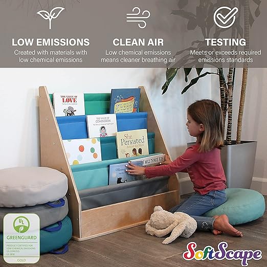 FDP Birch SoftScape Sling Book Display, 4-Shelf Vinyl Storage for Kid's Books and Magazines, Children's Furniture for Bedroom, Playroom, Daycare, Preschool or Classroom - Contemporary, 13745-CT