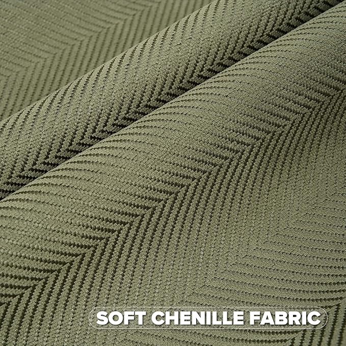 FUTEI Moss Green Chenille Throw Pillow Covers 12x20 Inch Set of 2,Soft Wide Chevron Textured Lumbar Pillow Cases,Farmhouse Home Decor for Couch Bed Living Room