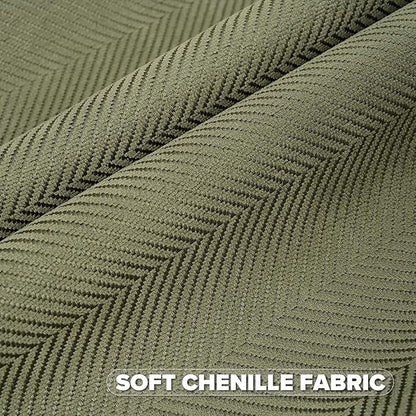 FUTEI Moss Green Chenille Throw Pillow Covers 16x16 Inch Set of 2,Soft Wide Chevron Textured Cushion Case,Farmhouse Home Decor for Couch Bed Living Room