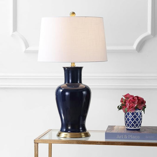 JONATHAN Y JYL4026B Julian 29" Ceramic LED Table Lamp Traditional Transitional Bedside Desk Nightstand Lamp for Bedroom Living Room Office College Bookcase LED Bulb Included, Navy
