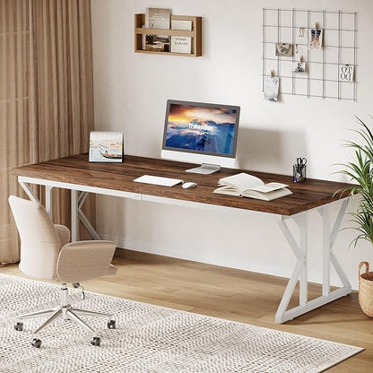 Tribesigns 78.74-Inch Large Executive Desk, Industrial Home Office Computer Desk, Simple Long Writing Study Table Business Furniture (Rustic Brown/White)