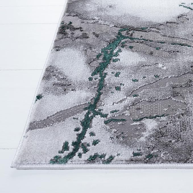 SAFAVIEH Craft Collection Area Rug - 6'7" Square, Grey & Green, Modern Abstract Design, Non-Shedding & Easy Care, Ideal for High Traffic Areas in Living Room, Bedroom (CFT877Y)