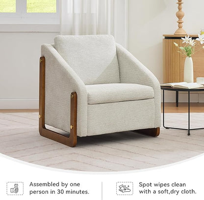 Modern Upholstered Armchair with Wooden Frame, 29" W x 29" D x 29" H, Light Gray Chenille Fabric, Living Room Accent Chair