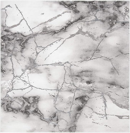 SAFAVIEH Craft Collection Area Rug - 5'3" Square, Grey & Silver, Modern Abstract Design, Non-Shedding & Easy Care, Ideal for High Traffic Areas in Living Room, Bedroom (CFT877G)