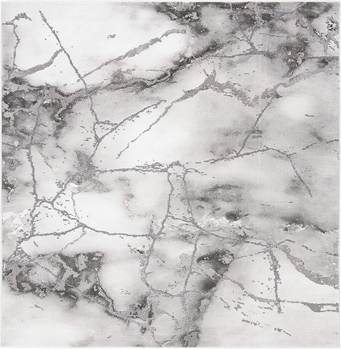 SAFAVIEH Craft Collection Area Rug - 4' Square, Grey & Silver, Modern Abstract Design, Non-Shedding & Easy Care, Ideal for High Traffic Areas in Living Room, Bedroom (CFT877G)