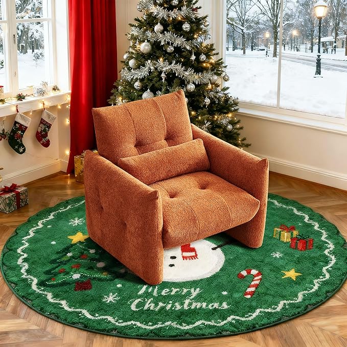 33.9" Accent Chairs, Modern Upgrade Sherpa Fabric Arm Chair Comfy Upholstered Armchair Leisure Single Sofa Chair with a Waist Pillow for Bedroom, Office and Living Room