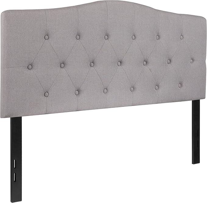 BizChair Arched Button Tufted Full Size Headboard in Light Gray Fabric