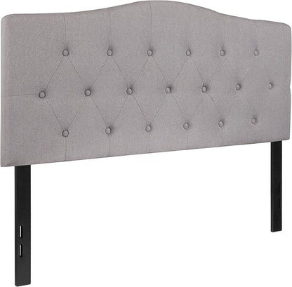 BizChair Arched Button Tufted Full Size Headboard in Light Gray Fabric