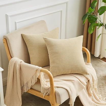 GAWAMAY Decorative Square Throw Pillow Covers 20x20 Inch Set of 2, Super Soft Chenille Pillows Farmhouse Fall Pillowcase for Living Room Bedroom Sofa Couch Cushion Cover Khaki 50x50cm (No Insert)