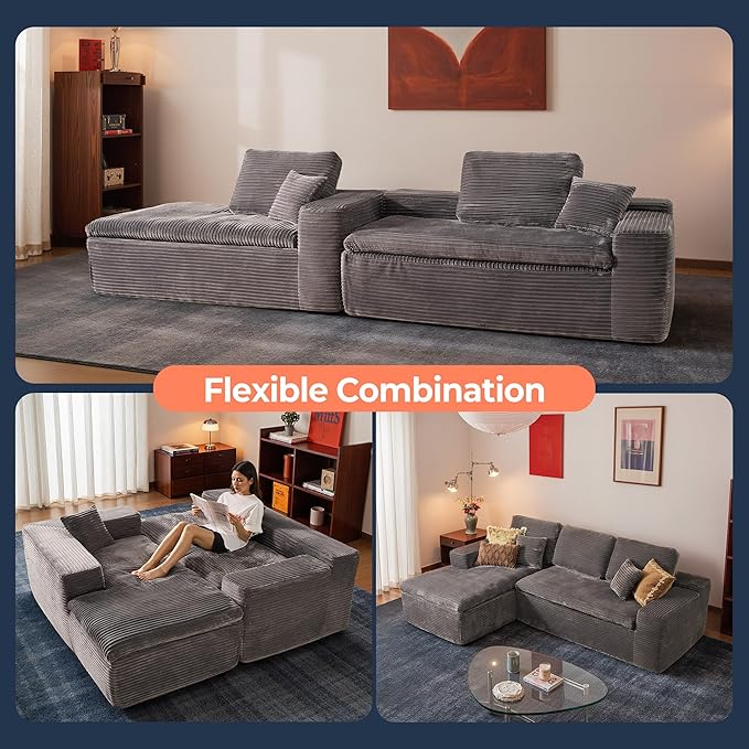 106" Oversized Couch Sofa, L Shape Couches for Living Room, No Assembly Required Corduroy Sectional Sofas with Left Facing Chaise for Home Apartment