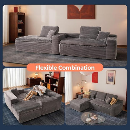 106" Oversized Couch Sofa, L Shape Couches for Living Room, No Assembly Required Corduroy Sectional Sofas with Left Facing Chaise for Home Apartment