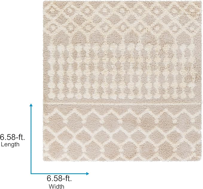Livabliss Hapsburg Moroccan Shag Area Rug, 6'7" Square, Beige