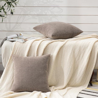 GAWAMAY Decorative Chenille Throw Pillow Covers 26x26 Inch Pack of 2, Soft Square Couch Pillow Cover for Sofa Cushion Living Room Bedroom Oversized Pillowcases Taupe Grey 66x66cm (ONLY Covers)
