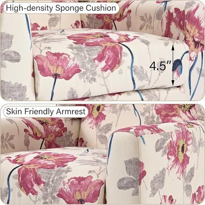 Accent Chair, Modern Linen Blend Arm Chair for Living Room, Bedroom, Comfy High-Resilient Sponge Reading Chair for Small Spaces (Pattern Pink Floral, Set of 1)