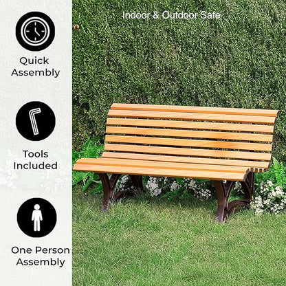 Plow & Hearth Weatherproof German PVC Outdoor Bench | 3-Seat | Holds Up to 500 lbs | Garden Patio Porch Park Deck | Steel and Resin (Wood)
