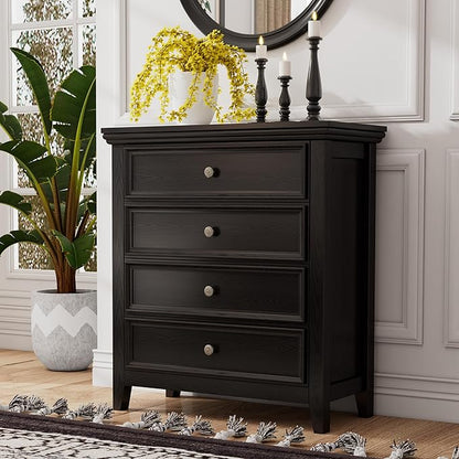 BLANKSPACE Black Dresser for Bedroom, 4 Chest of Drawer Modern Wood Nightstand, Wooden Clothes Organizer Cabinet Dressers for Living Room, Closets, Hallway